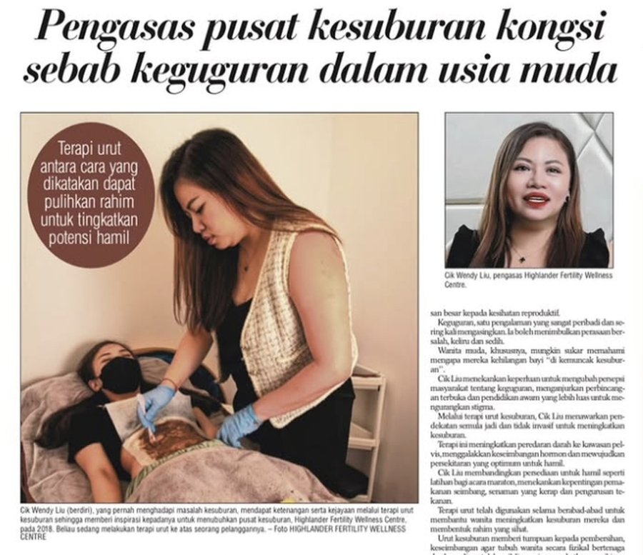 Berita Harian article: Pengasas pusat kesuburan kongsi sebab keguguran dalam usia muda