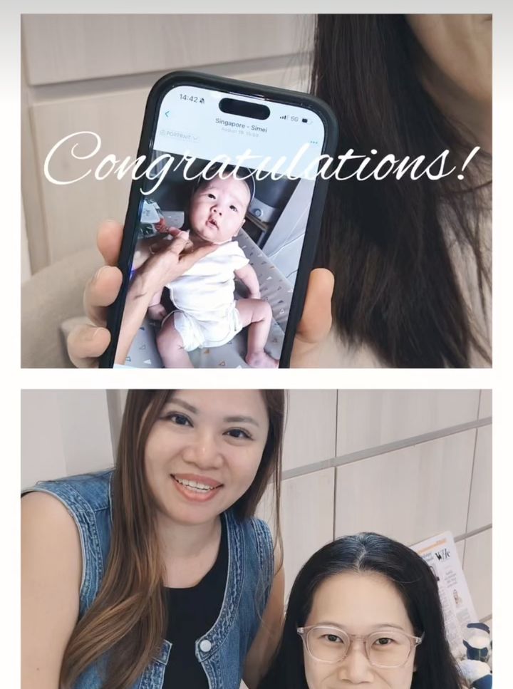 A baby on a phone screen, shared by a happy mummy