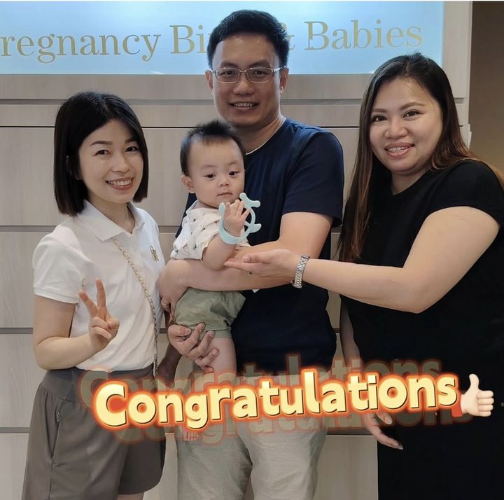 Happy family with their baby, congratulations